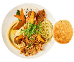 Baraka gemischte arabische Platte mit Falafel, Halloumi, Hummus und Hähnchenschawarma